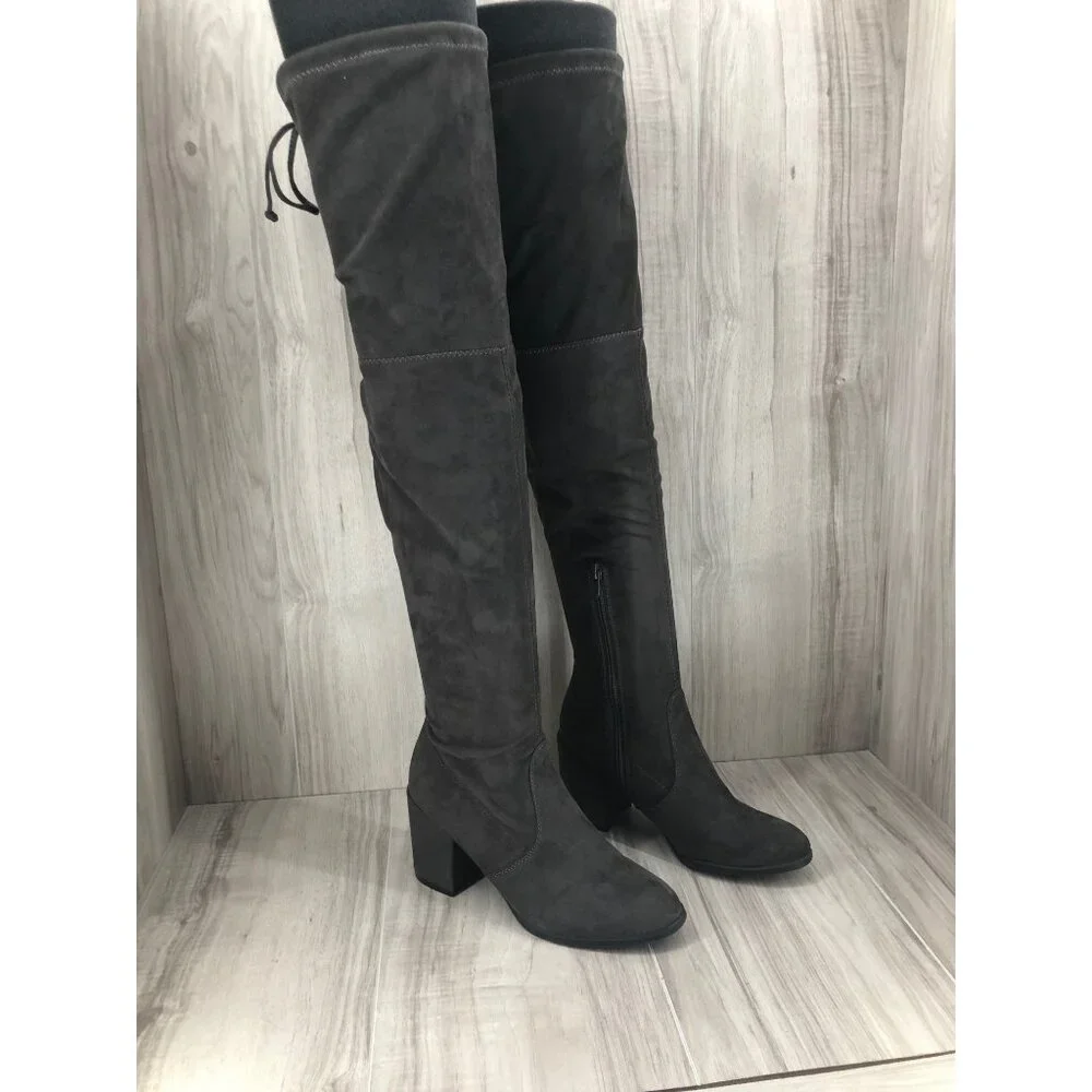 Unisa OTK Boots Womens 6.5 Dedrii Gray Faux Suede Over The Knee Pull On
